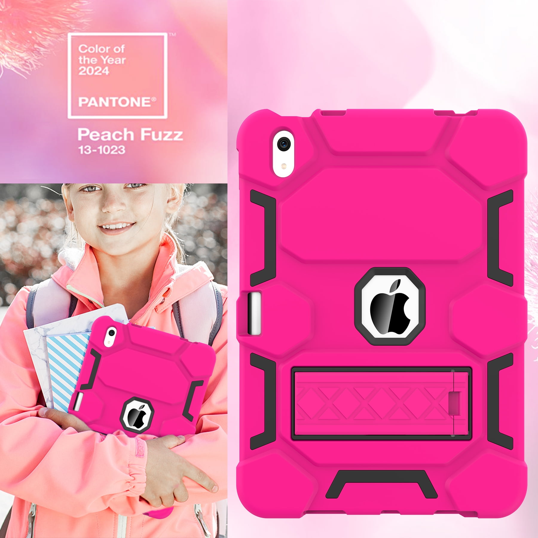 Rantice Case for iPad 10th Generation 10.9 Inch 2022, iPad (A16) 11th Gen 11 Inch 2025, with Kickstand & Pencil Holder, Heavy Duty Shockproof Hybrid Protective Cover for Kids Girls, RosePink+Black