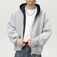 thumbnail image 3 of MHFRRA Sudadera con Capucha de Estilo Pesado para Otoño, con Forro En contraste, Chaqueta Corta Deportiva, Ropa Informal para Exteriores Gris claro, 3 of 6