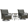 thumbnail image 1 of 3-Piece Outdoor Bistro Set, Grey PE Rattan Patio Furniture with 360° Swivel Glider Chairs and 2-Tier Table, Weather-Resistant Set for Balcony, Porch, and Small Garden Spaces, 1 of 7