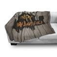 thumbnail image 3 of Halloween Soft Flannel Fleece Blanket, Happy Graffiti Style Lettering on Rustic Wooden Fence Scary Evil Holiday Artwork, Cozy Plush for Indoor and Outdoor Use, 50" x 60", Multicolor, by Ambesonne, 3 of 6