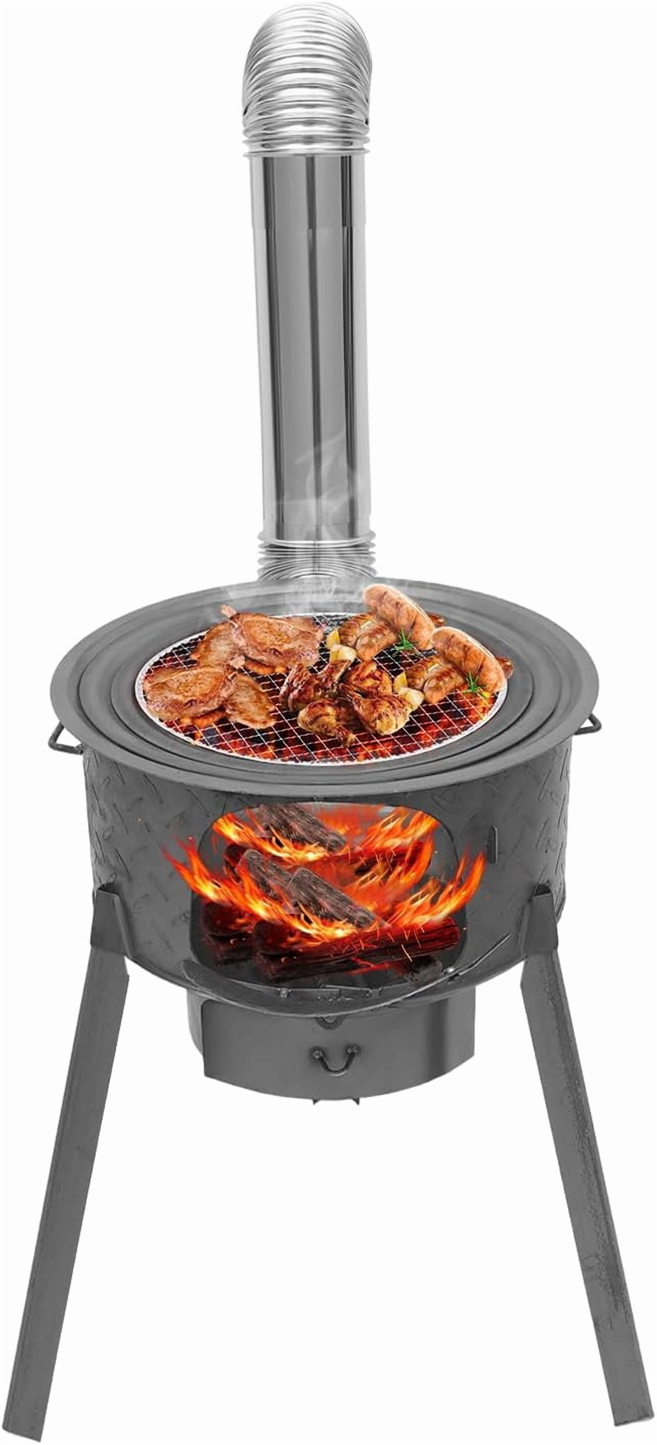 Wood Burning Stove with Grill Grate and 3 Wok Rings, Multifunction Charcoal Grill for 25-45cm/9.84-17.72in Diameter Cookware, Camping Wood Stove for Indoor/Outdoor, Camping, Picnic