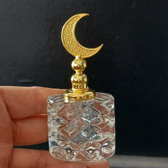 Transparent Glass Perfume Bottles Refillable Essential Oil Bottles with Golden Tone Alloy Cover Moon 9x4cm