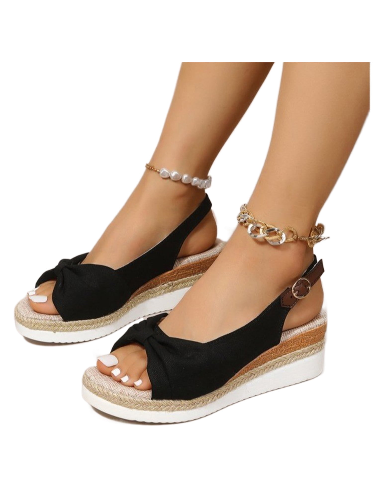 Difumos Ladies Lightweight Buckle Wedge Sandals Cute Slingback Shoes ...