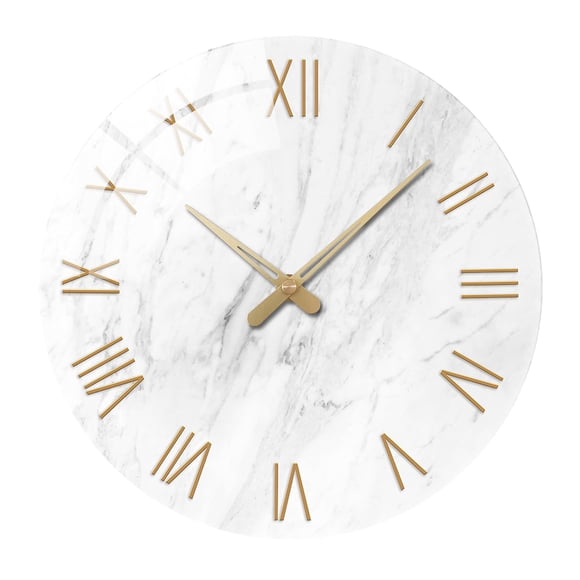 Constantplanet Grandes Horloges en Marbre Blanc pour Salon Horloge Murale Ronde en Verre à Piles Horloge Murale Silencieuse de 16 Pouces Non Ti