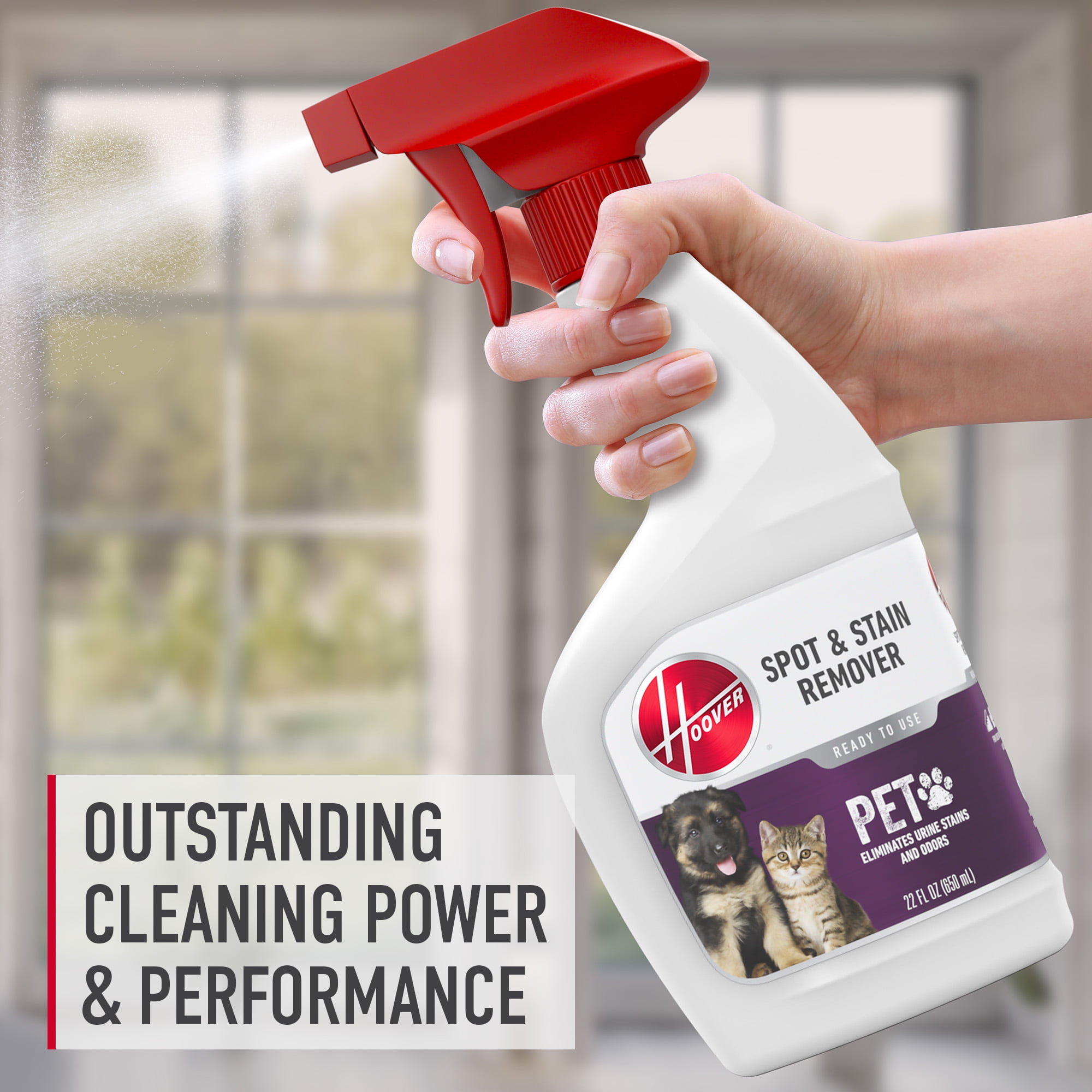 (6 pack) Hoover Pet Enzymatic Spot and Stain Remover Trigger Spray, Clean Scent, for Carpet and Upholstery, Urine and Stain Eliminator, Neutralizes Odor, AH31681, 22 oz.