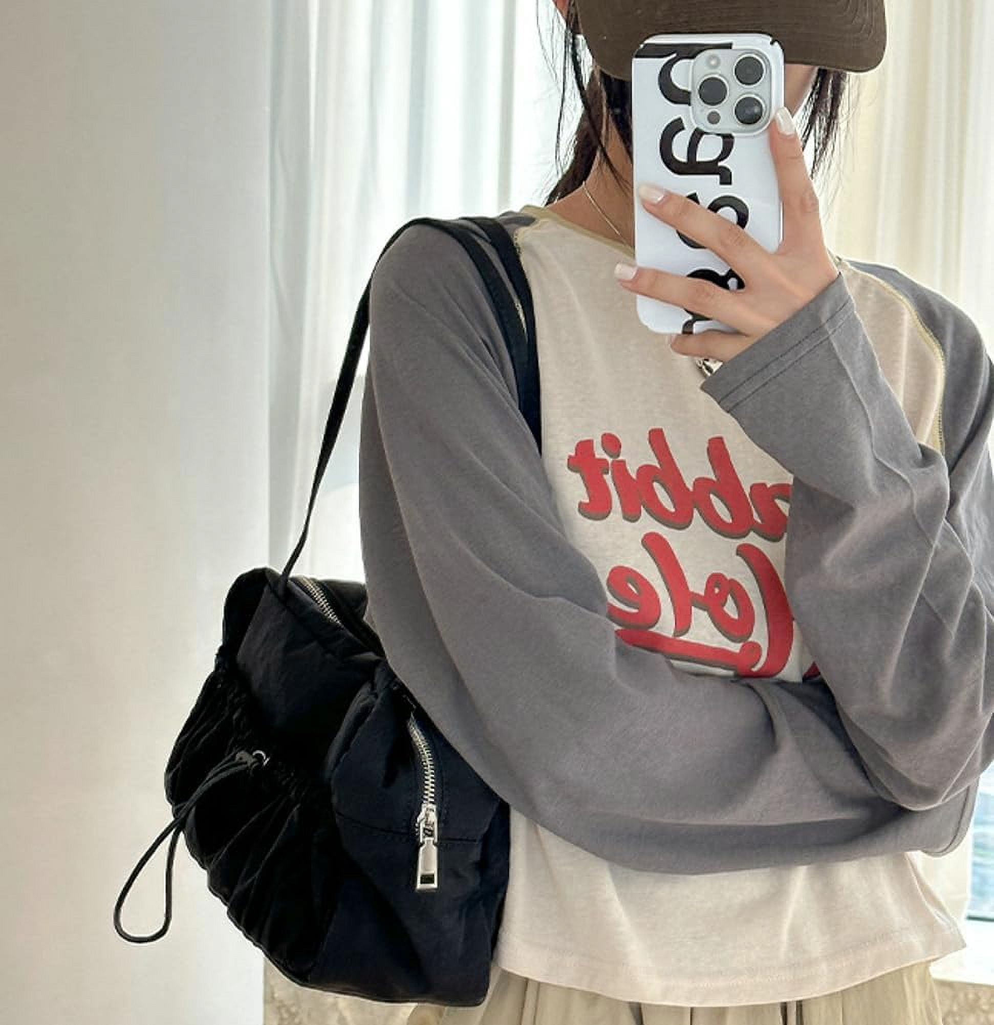 Zhengup Nylon Hobo Bag for Women Shoulder Bag Purse Large Capacity Totes Handbag Drawstring Pleated Top Handle Bag