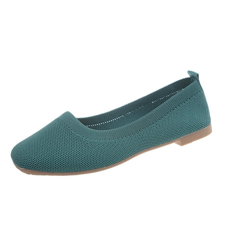 KELINFONG Womens Flat Ballet Shoes Knit Flat Shoes for Women Square Toe Slip on Flats for Dressy Casual Office Work