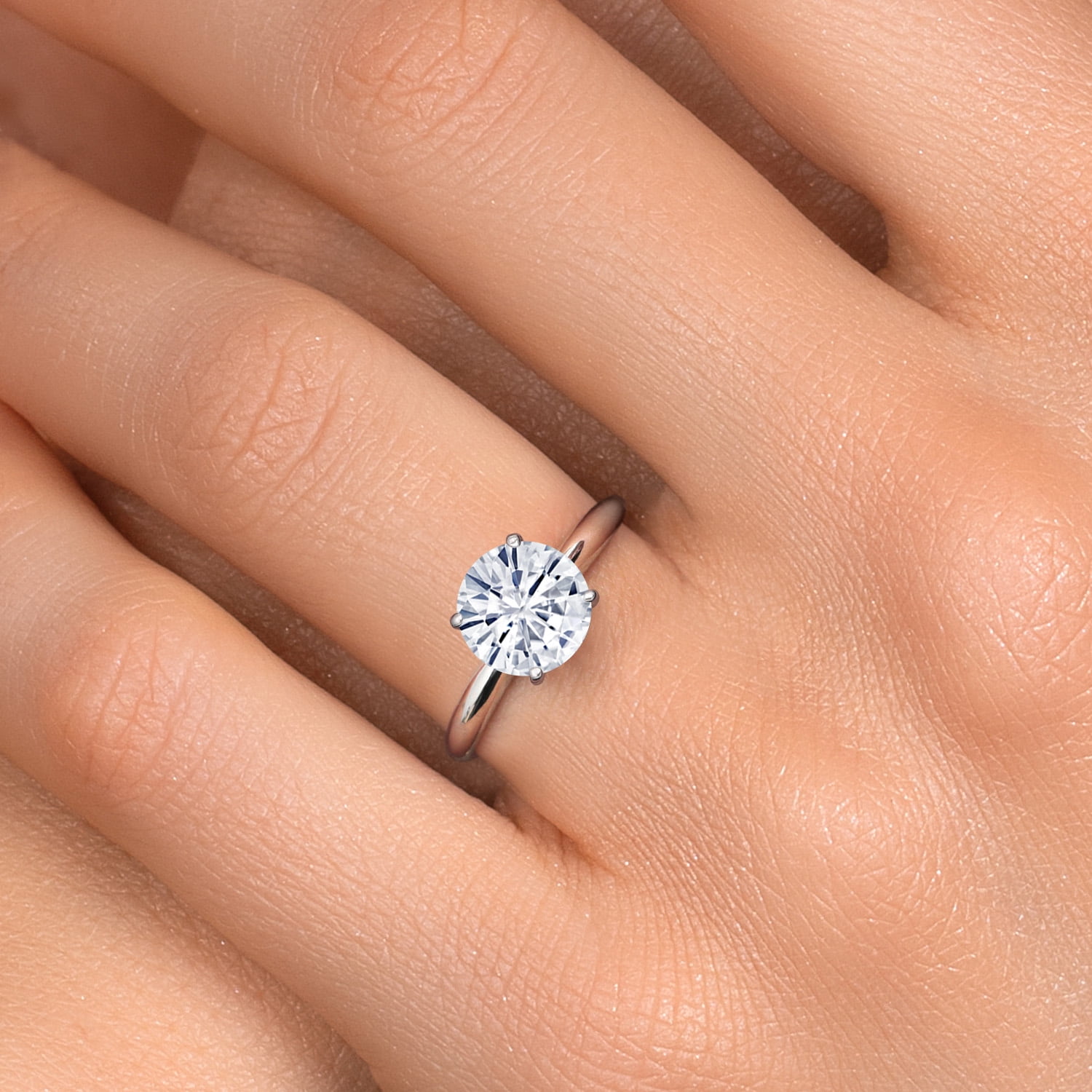 Gem Stone King 14K White Gold White Moissanite Solitaire Engagement Ring | 1.90 Cttw | Round 8MM | Wedding Engagement Anniversary Promise Ring for Women