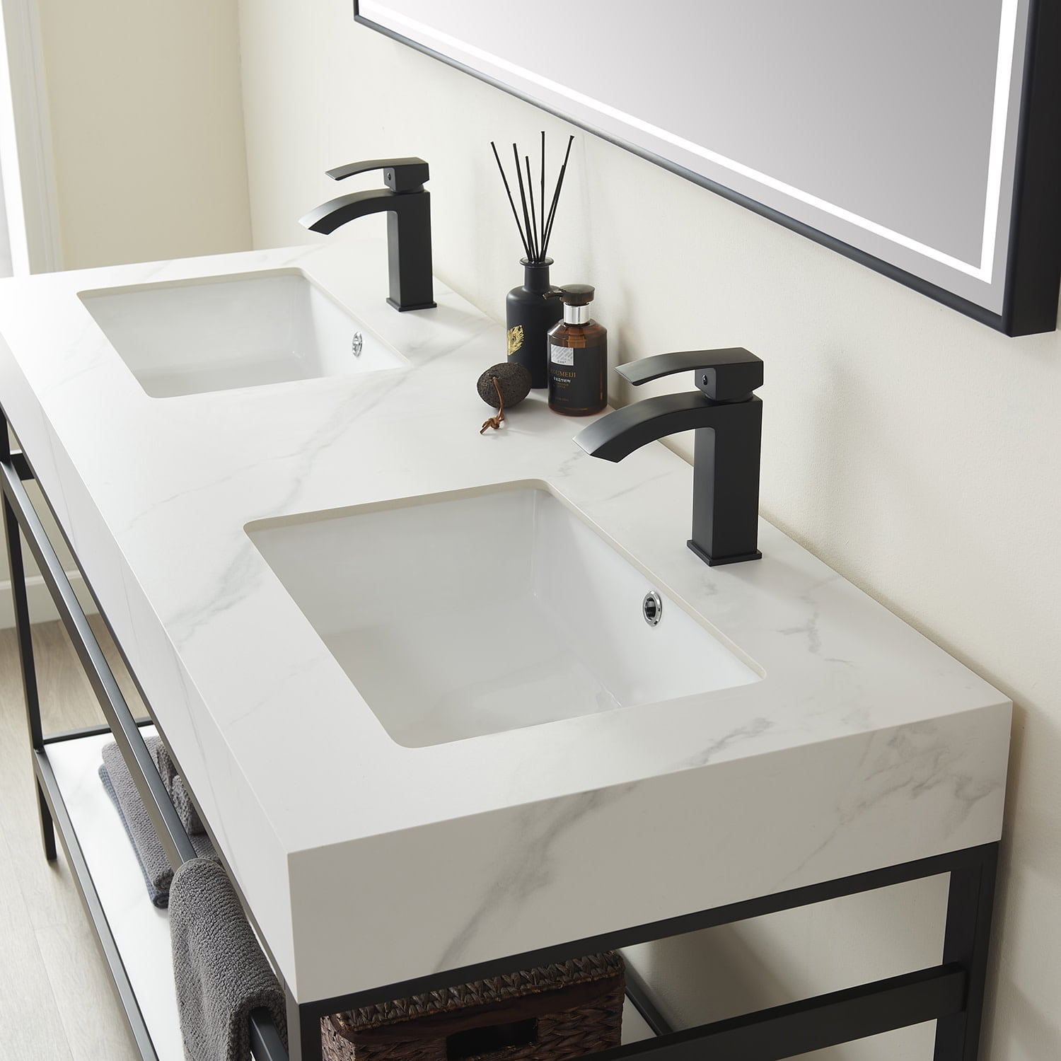Miseno 702560M-BG-WK Funes 60" Free Standing Double Basin Vanity Set - Brushed Gold / Gray