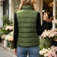 thumbnail image 6 of Sevevn Women's Quilted Puffer Sleeveless Vest Stand Collar Zip‑Up Lightweight Padded Gilet with Zipper Pockets Fall Winter Outerwear Army Green XL, 6 of 7