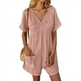thumbnail image 6 of ZEHJUHAN Women's Solid Color Casual Chic V-Neck Romper - Short Sleeve Jumpsuit with Pockets for Summer Apricot，S, 6 of 14