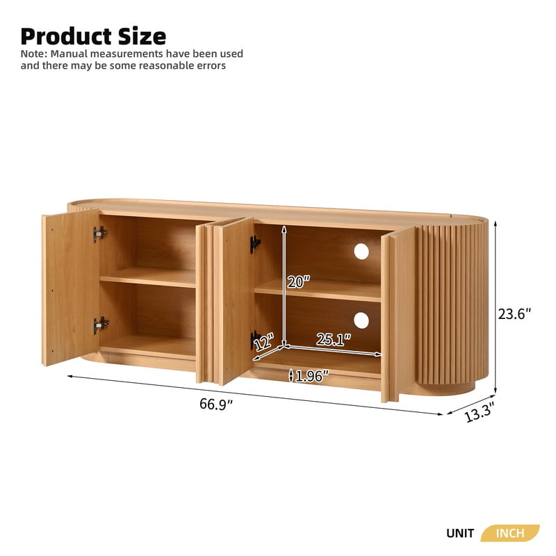 TV Stand with 4 Tambour-Style Doors for TVs up to 70", Farmhouse Media Console Cabinet with Adjustable Shelves & Cable Holes