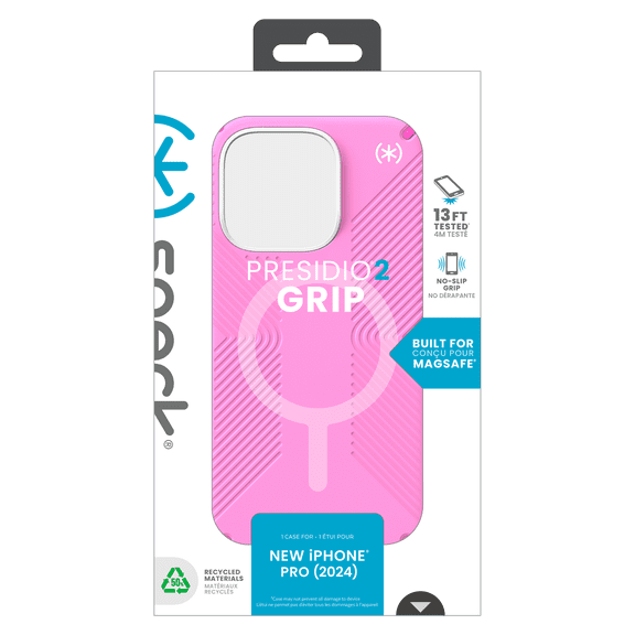 Speck Presidio2 Grip with MagSafe Case for iPhone 16 Pro, True Pink