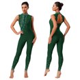 thumbnail image 1 of Fldy Womens Sparkly Rhinestone Gymnastics Romper Sleeveless Unitard for Rhythmic Dance Competition Dark Green L, 1 of 6