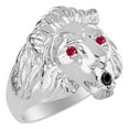 thumbnail image 4 of RYLOS 14K White Gold Lion Head Ring;  Black Diamond Mouth & Gemstone in Eyes Fun Designer Rings - Ruby Mens Jewelry Size 8, 4 of 9