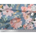 thumbnail image 1 of Soimoi Blue polyester Crepe Fabric Leaves & Magnolia Floral Print Sewing Fabric Yard 52 Inch Wide, 1 of 3