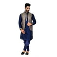 thumbnail image 2 of Indian Traditional Silk Navy Blue Sherwani Kurta Set with Multicolour Jacket for Men, 2 of 6