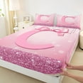 thumbnail image 3 of jejeloiu Personalized Gifts Bow Bed Sheets,Letter C King Sheets,Pink Bling Print Sheet Set For Children,Lightweight Room Decoration,4 Pieces, 3 of 7