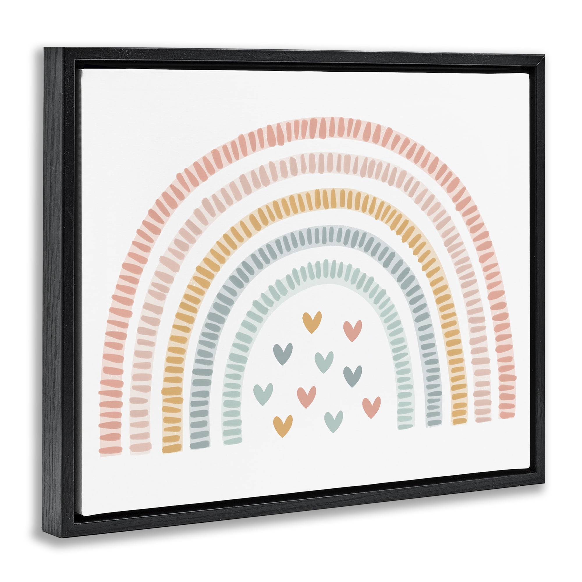 Stupell Industries Whimsical Pastel Rainbow with Hearts Black Framed Floater Canvas Wall Art, design by Lil' Rue