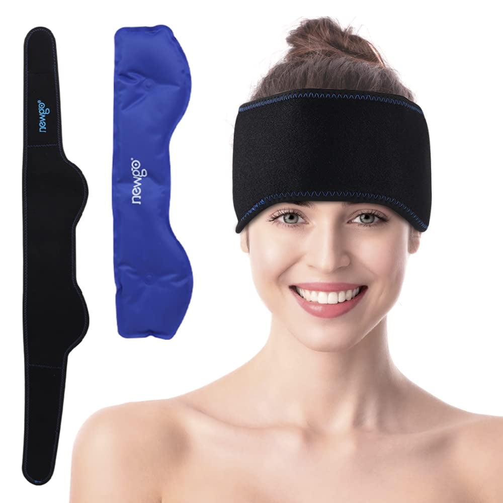 NEWGO Headache Ice Pack Head Cold Pack Headband for Migraines, Gel Ice Pack Head Ice Wrap for Headache Relief, Tension, Sinus Pain, Chemo, Head Injuries - 29.5' x 4.3'