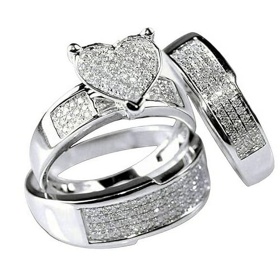 beryl_creation 3.00 Ct Round Cut White Diamond Wedding Engagement Trio Ring Set 14K White Gold Plated 925 Sterling Silver For Unisex -4.5