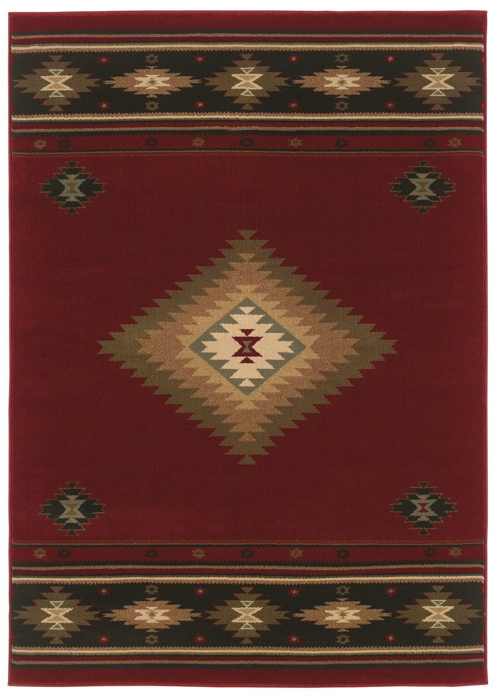 Oriental Weavers Hudson Area Rug - 087K1 - 6'7" x 9'6" - in Red/ Green - Southwestern Lodge Style, Stain Resistant, Family and Pet Friendly , Dining, Living Room Rug