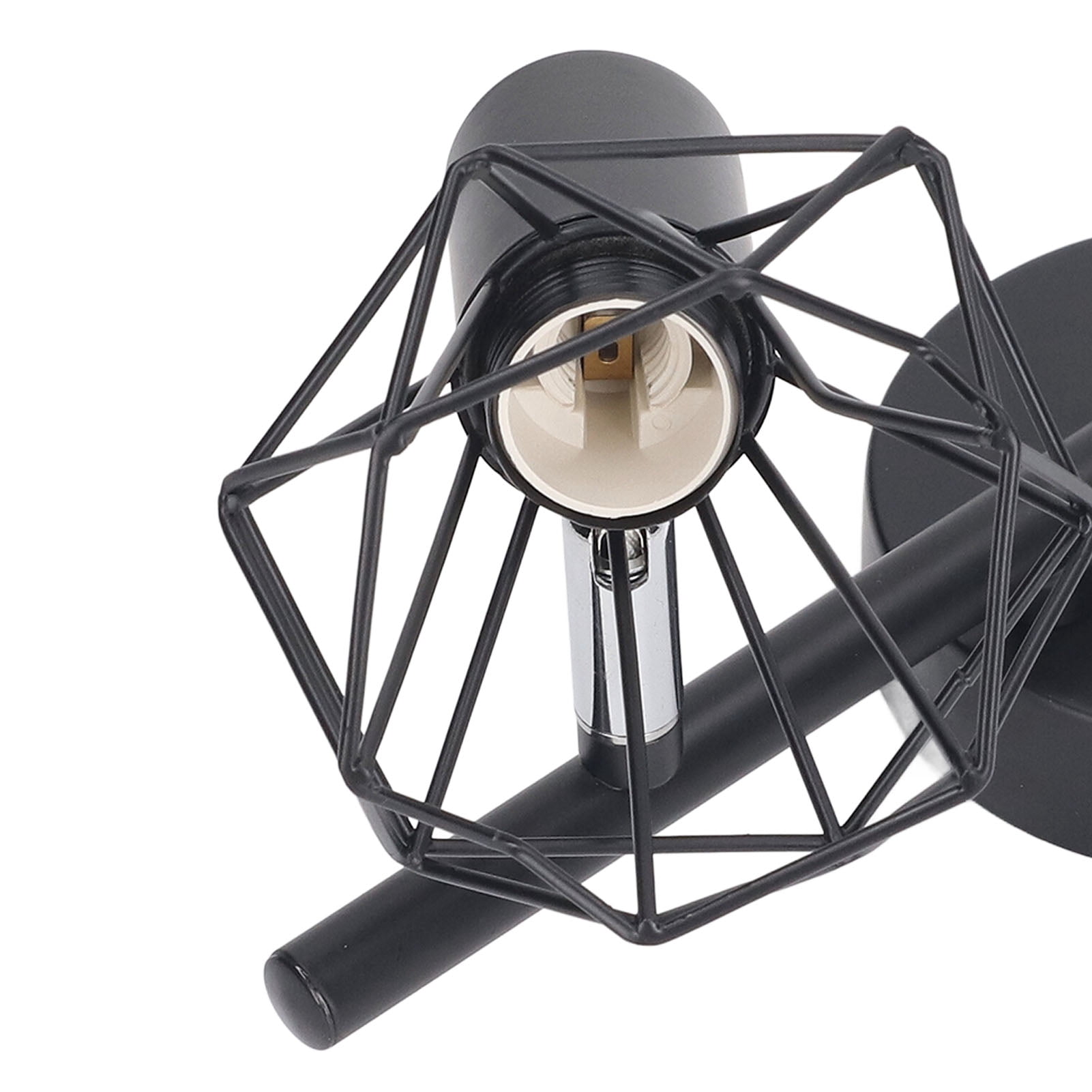 BIMZUC Adjustable 2-Light Track Light Holder, Vintage Metal Cage Ceiling Spot Lighting Fixture, E14 Base, Black