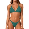 thumbnail image 4 of Dresfit Halter Two Piece Bikini Set for Women - Solid Color with Chest Pads & No Underwire Dark Green L, 4 of 4