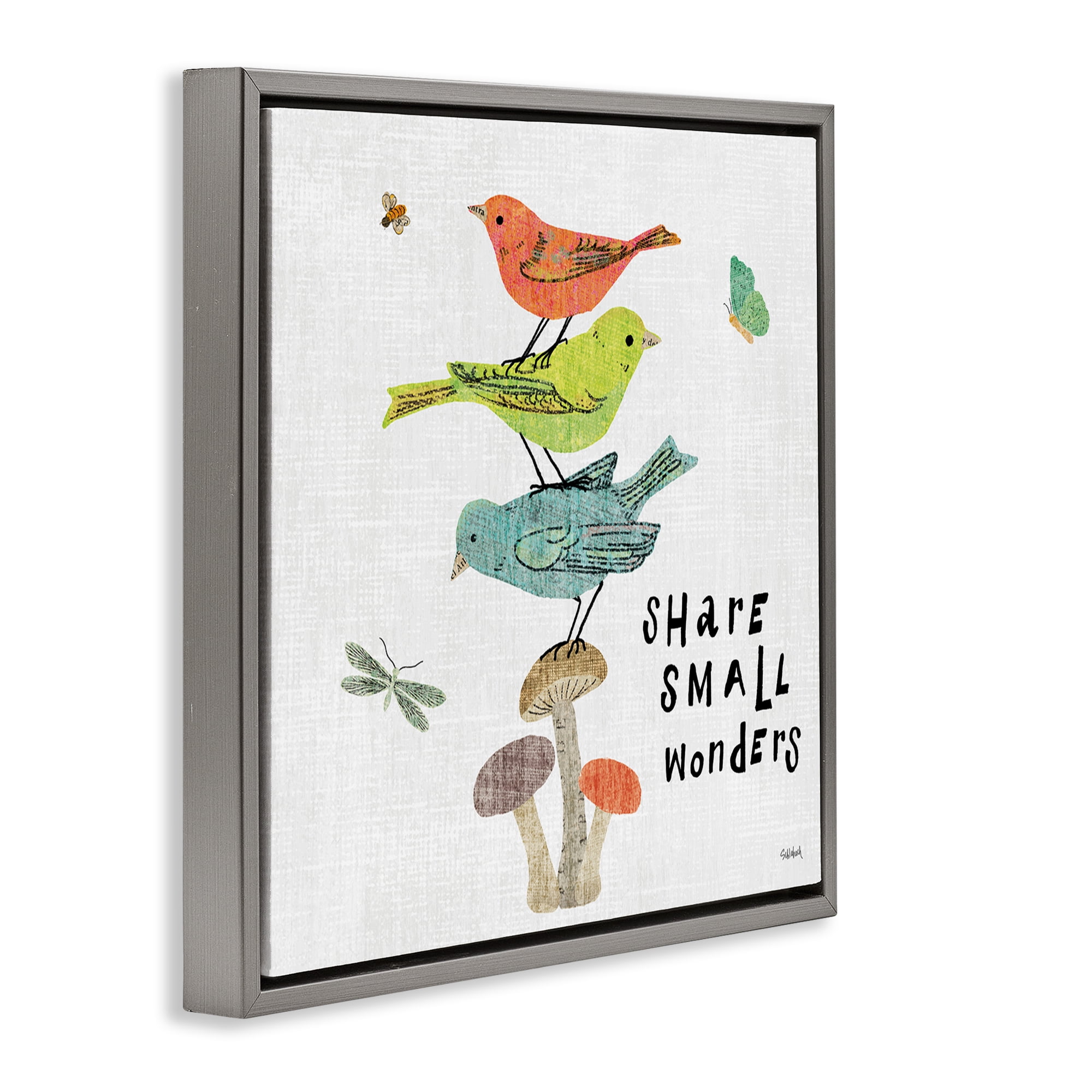 Stupell Industries Small Wonders Phrase Animals Painting Gray Floater Framed Canvas Art Print Wall Art, 18 x 18
