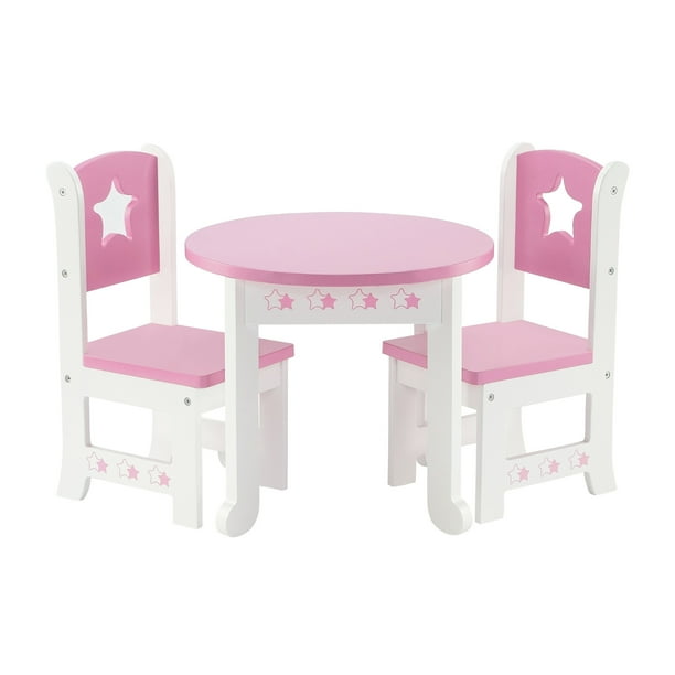 18 Inch Doll Furniture Lovely Pink And White Table And 2 Chair Dining Set With Beautiful Star Motif Fits American Girl Dolls Walmart Com Walmart Com
