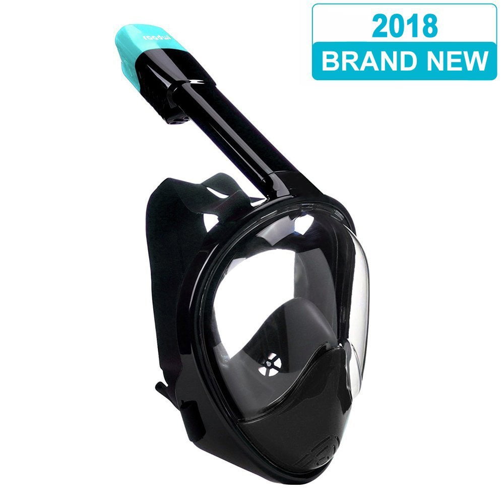 ROADWI 2018 New Full Face Snorkel Mask Easy Breath Panoramic 180 View with Anti Fog Anti Leak 100% Silicone Skirt Dry... by