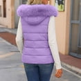 thumbnail image 4 of MOONDU Womens Puffer Vest Quilted Sleeveless Faux Fur Hood Zip Pockets Fall Winter Warm Outerwear for Layering Casual, 4 of 9