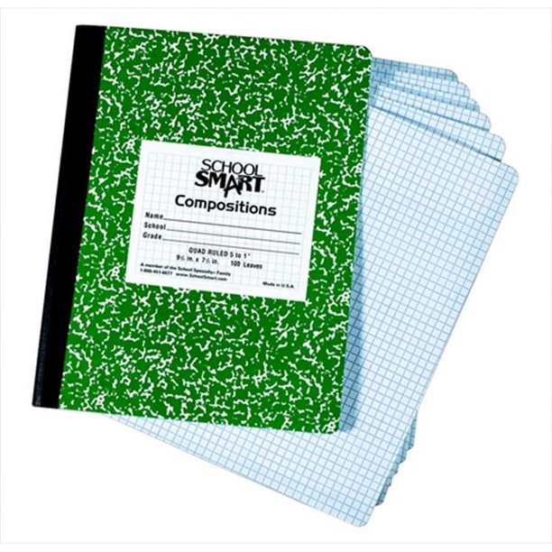 School Smart 085312 Sewn & Taped Quad Ruled Composition Book 100