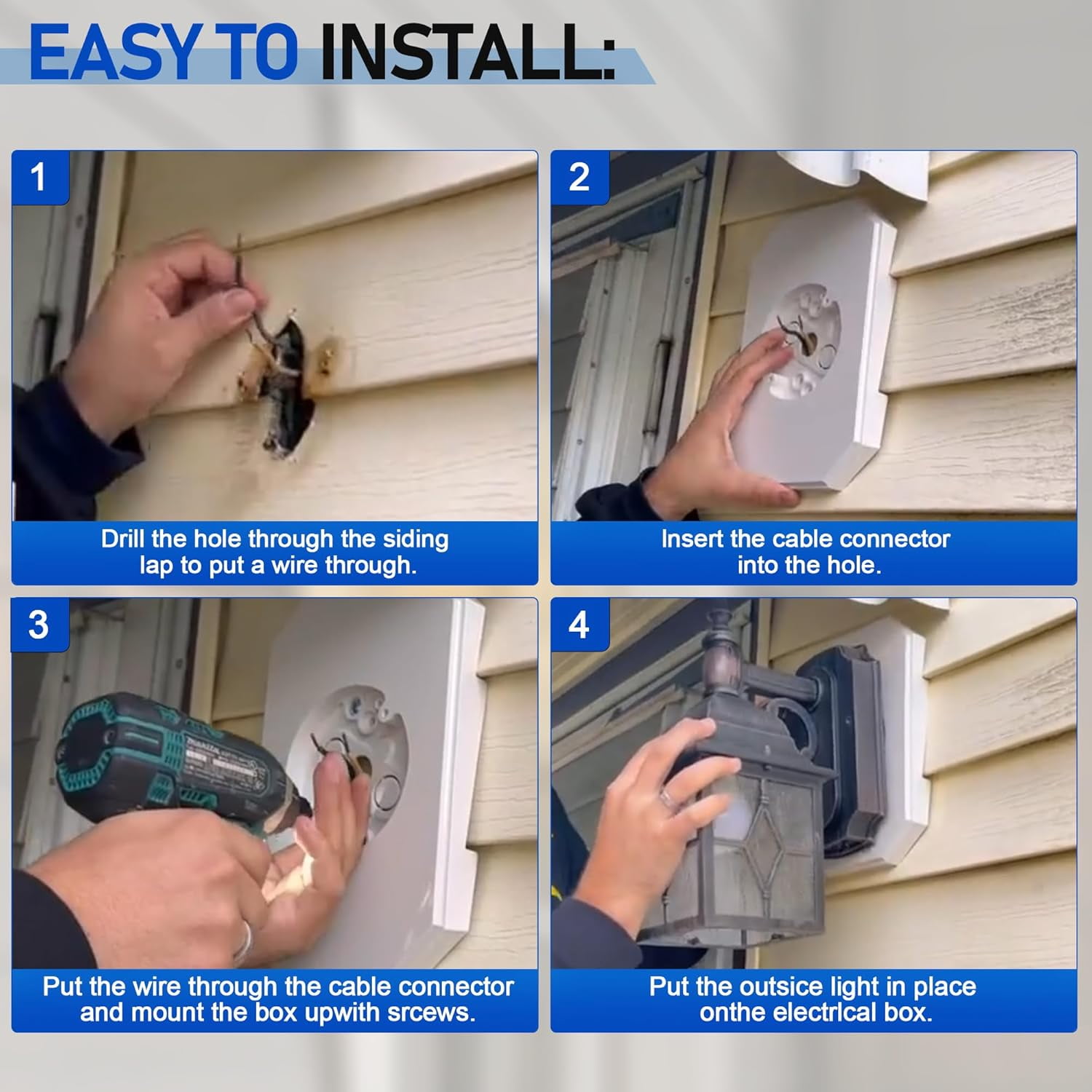 ABCISI Siding Mounting Block 8141DBL, Vinyl Siding Mounting Block Outdoor Light Mount Plate Kit with Built-in Electrical Box for 1/2 inch Lap Double, White Outdoor Light Plate