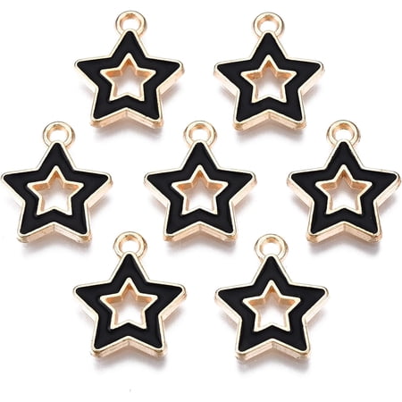 10Pcs Alloy Enamel Star Pendants Star Pendant Jewel Light GoldPendant Decoration for Women Birthday Festival Elegant Gifts Personalized Jewelry 16x14x2mm Hole: 1.6mm Metal Light Gold