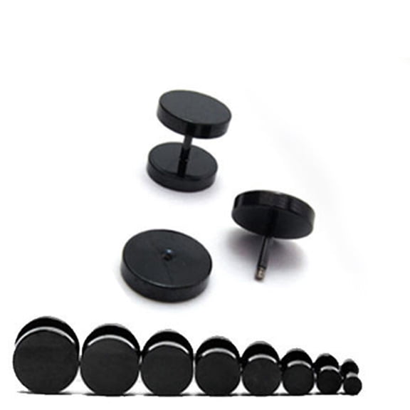 SmartBy 1 Pair Men Cool Punk Round Black Stainless Steel Ear Stud Piercing Earrings 3mm - 14mm