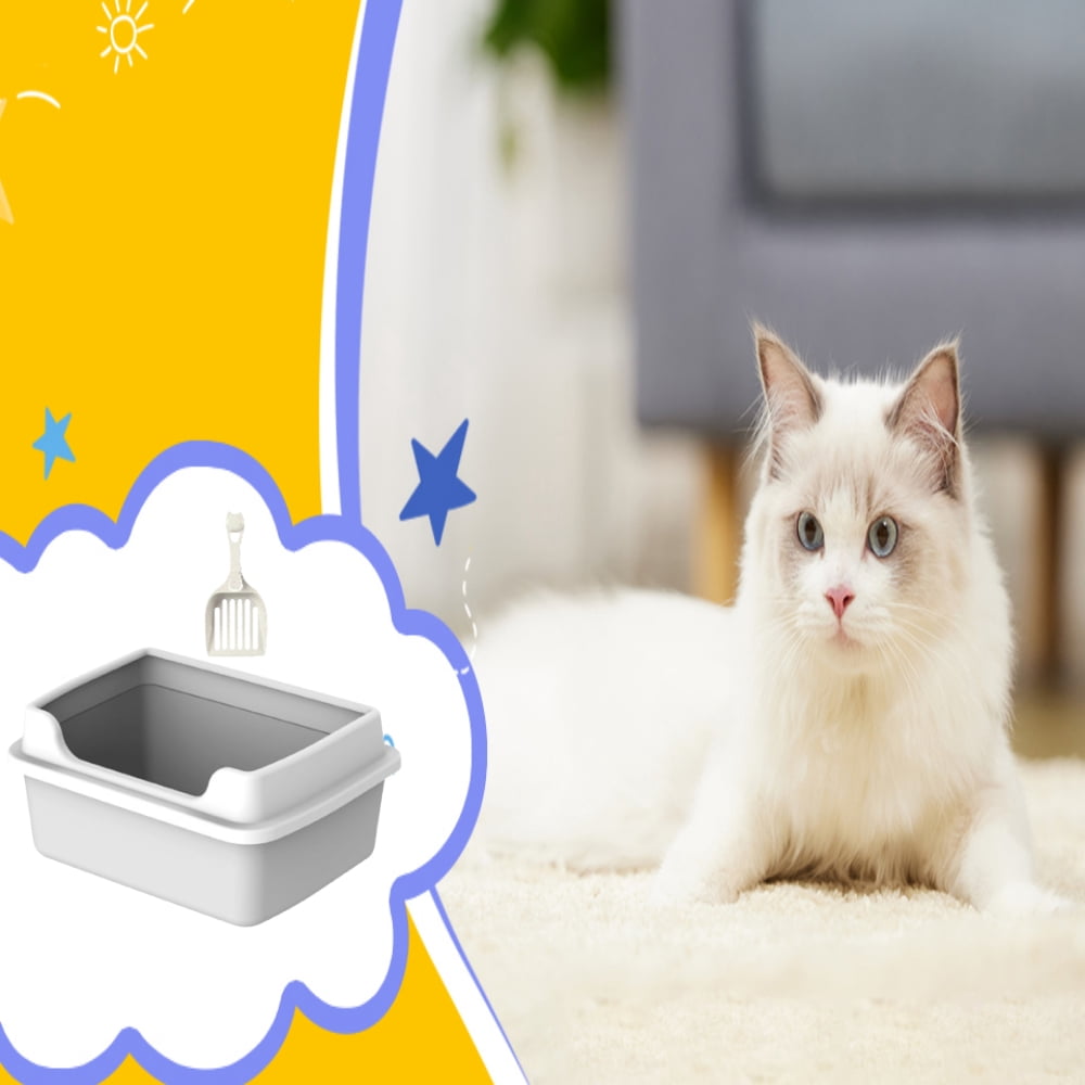 Cat Litter Box for Indoor Cats, Semi Enclosed Kitten Potty Pan,Easy to Clean ,High Sides Detachable Cat Toilet for Kitty Rabbit Small Pet ,Gray L 48x36x22.5cm