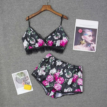 

Uorcsa Transparent Sexy Lingerie Satin Lace Temptation Babydoll Underwear Cami Underpants Shorts Sleepwear Briefs Suit Black
