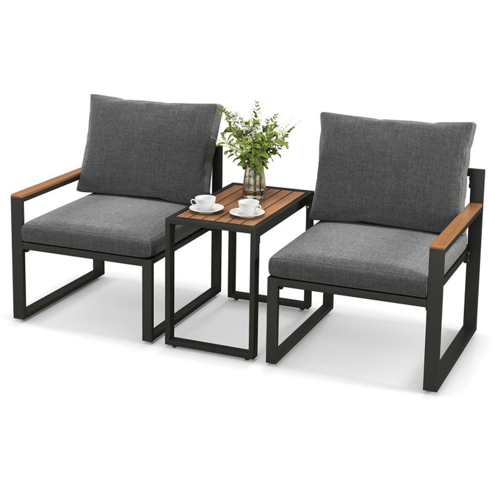 GVN Outdoor Furniture Sets, Outdoor Conversation Set,3 Pieces Aluminum Frame Weatherproof Outdoor Conversation Set with Soft Cushions-Gray GVN Outdoor Furniture Sets, Outdoor Conversation Set,3 Pieces Aluminum Frame Weatherproof Outdoor Conversation Set with Soft Cushions-Gray