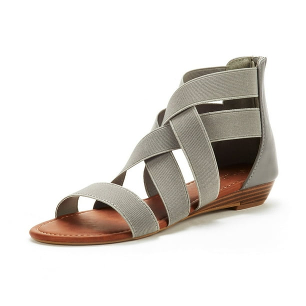 Dream Pairs Women's Elastic Classic Gladiator Ankle Strap Low Wedges