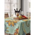 thumbnail image 6 of Teal Green Boho Floral Table Cloth, Waterproof Tablecloth for Rectangle Tables, Vintage Abstract Art Ethnic Flowers Reusable Washable Fabric Table Cover for Restaurant Kitchen Dining Tables 60"x102", 6 of 9