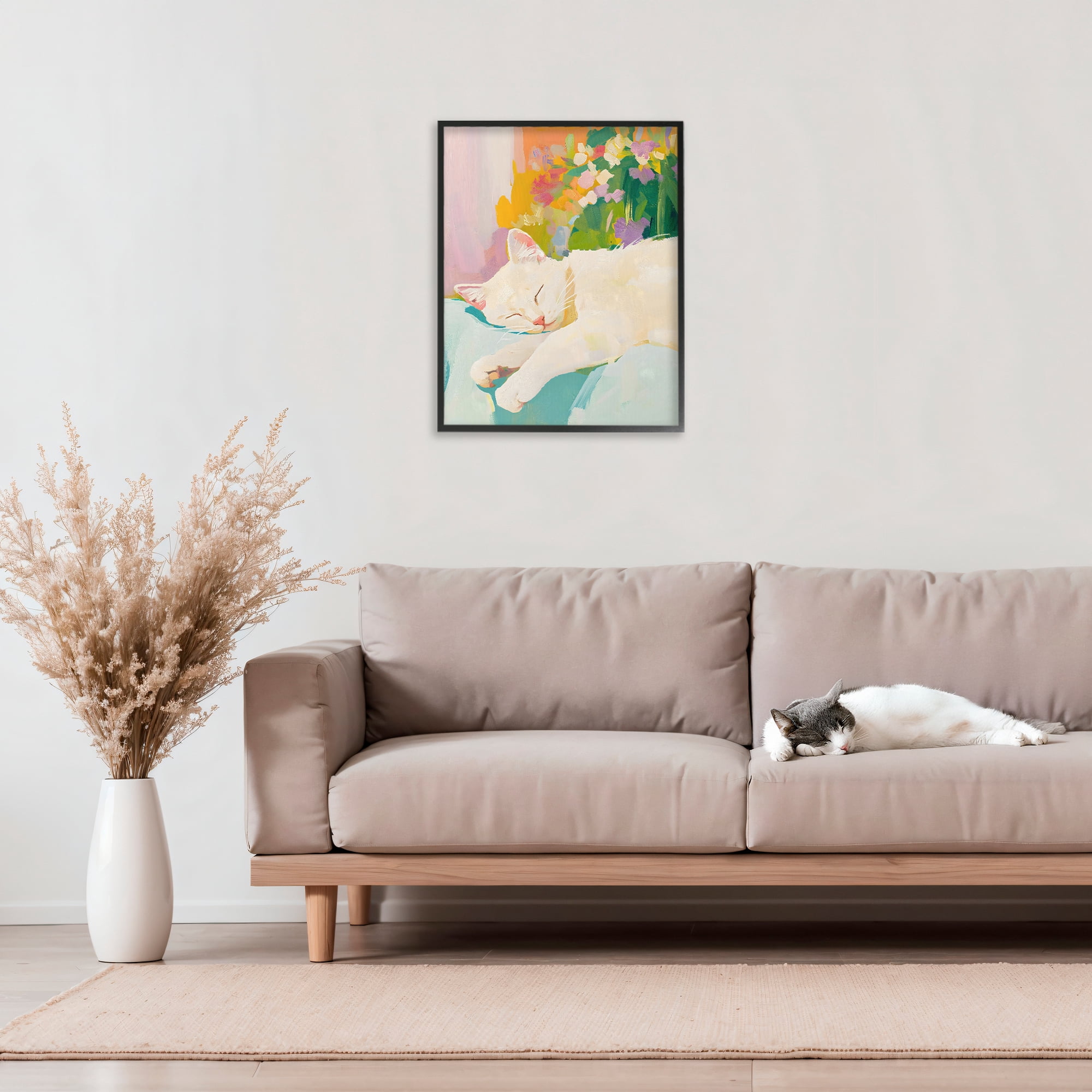 Stupell Industries Sleeping Cat with Flowers Black Framed Giclee Art, design by The Prints Vibe
