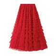 thumbnail image 4 of Women's Ruffle Mesh Vintage Calf Length Skirt - High Waist A Line Pleated Tutu Skirt (M-L Sizes), 4 of 6