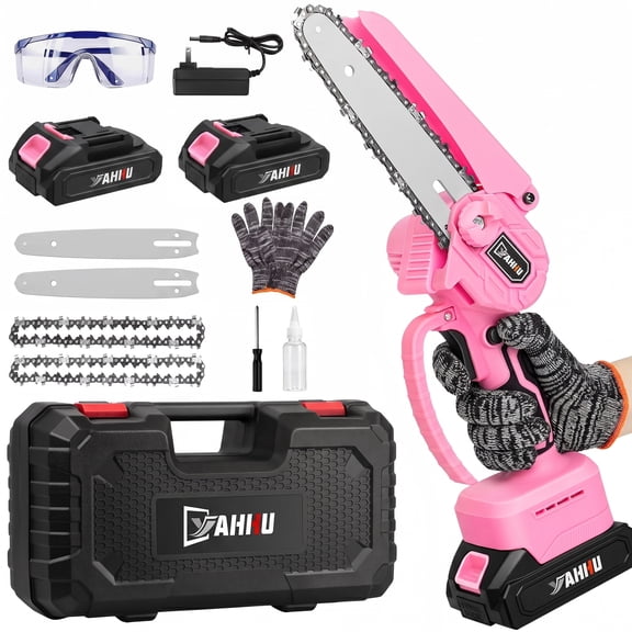 YAHHU 6 inch Lovely Pink Mini Chainsaw, Portable Handheld Electric Cordless Chainsaw,21V Battery,New