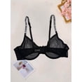 thumbnail image 3 of Elegant Black Lace Bra Women's See Through Sexy Sheer Bra Unlined Underwire Support Everyday Bra with Letter Shoulder Strap, 3 of 6