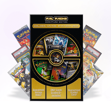 PalPacks Golden Pokemon Trading Card Mystery Box | Graded 8  Card | Sealed Booster Pack | 25  Cards