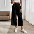 thumbnail image 2 of Miluxas Womens Comfortable Lightweight Wide Leg Trousers Pull on Elastic Waist Cropped Pants with Pockets for Business Casual Black, 2 of 8