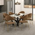 thumbnail image 6 of LeisureMod Dining Chair Upholstered Leather Armchair Velvet Accent Ergonomic Padded Seat and Back Durable Stainless Steel Base for Home, Kitchen, Living Room Bella Series in Brown Set of 2, 6 of 14