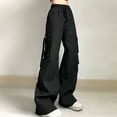 thumbnail image 4 of Palazzo Cargo Pants for Women Relax Fit Baggy Bootleg Pants Y2K Teen Girls Trendy Low Waist Parachute Pants Trousers, 4 of 7