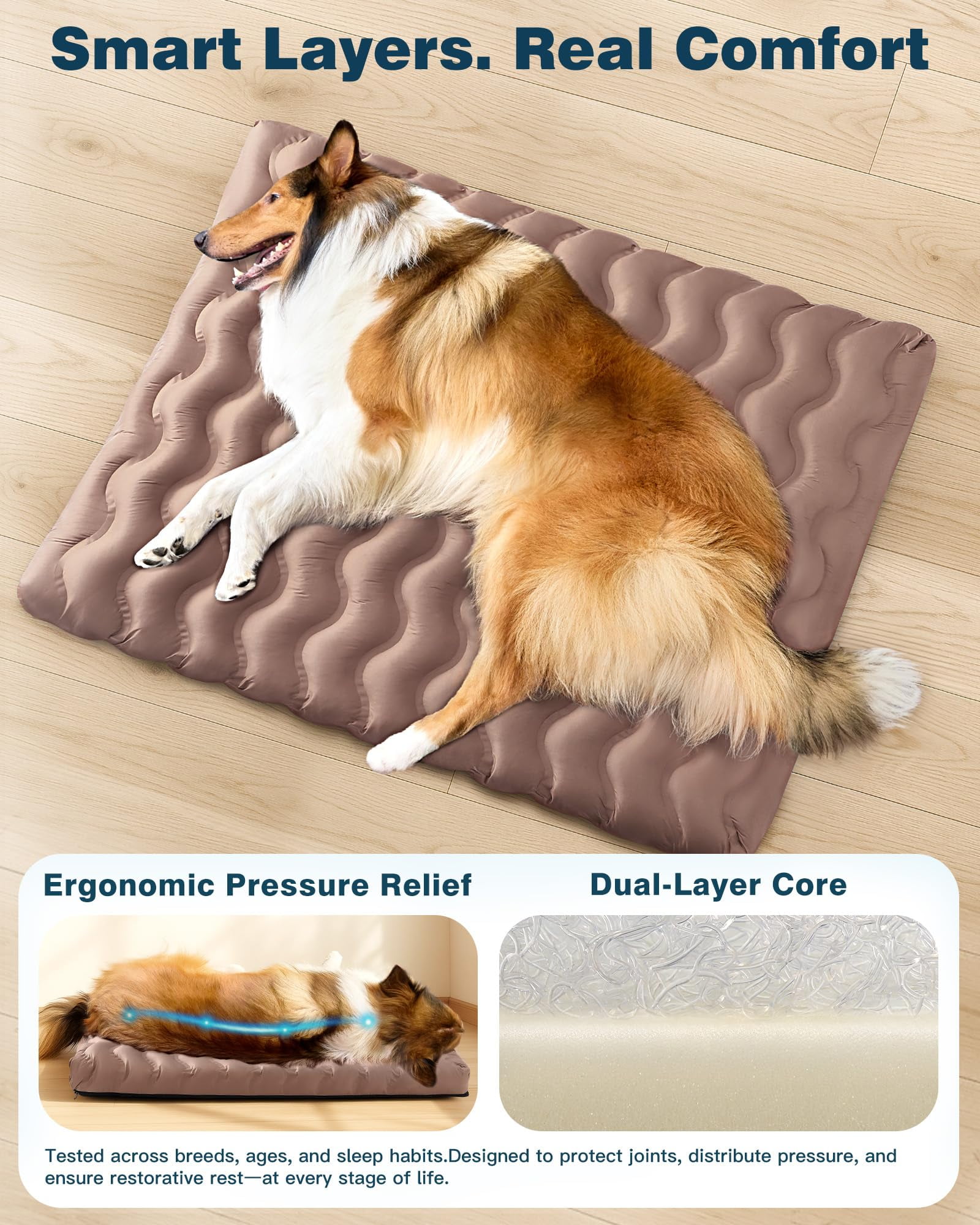 Orthopedic Dog Bed for Large Medium Small Dogs Waterproof Memory Foam Dog Crate Bed Washable Pet Bed with Removeable Cover, 30"x20", Beige
